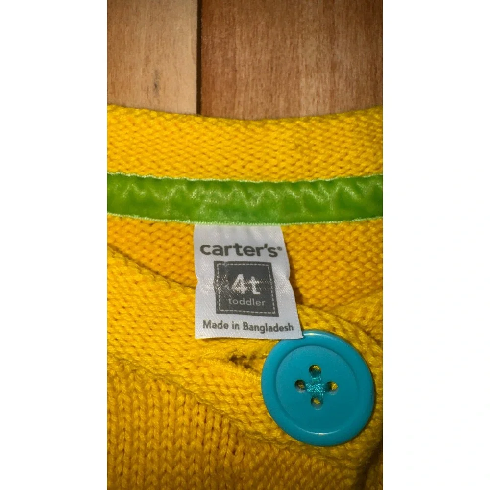Carter's Toddler Yellow Knit Cardigan Rainbow Buttons Size 4T‎